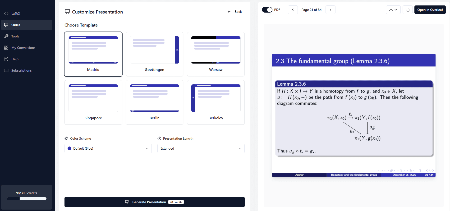 MathWrite Presentation Builder - Interfaz para crear presentaciones matemáticas profesionales